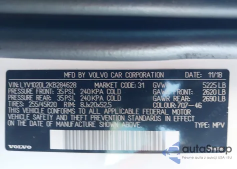 2019 Volvo Xc60 T5 Inscription из США, поврежденный, VIN LYV102DL2KB284628